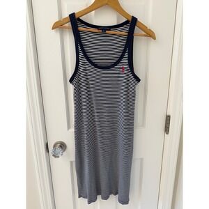 Ralph Lauren Striped Pima Cotton Tank Dress Navy White Pink Pony Logo Large